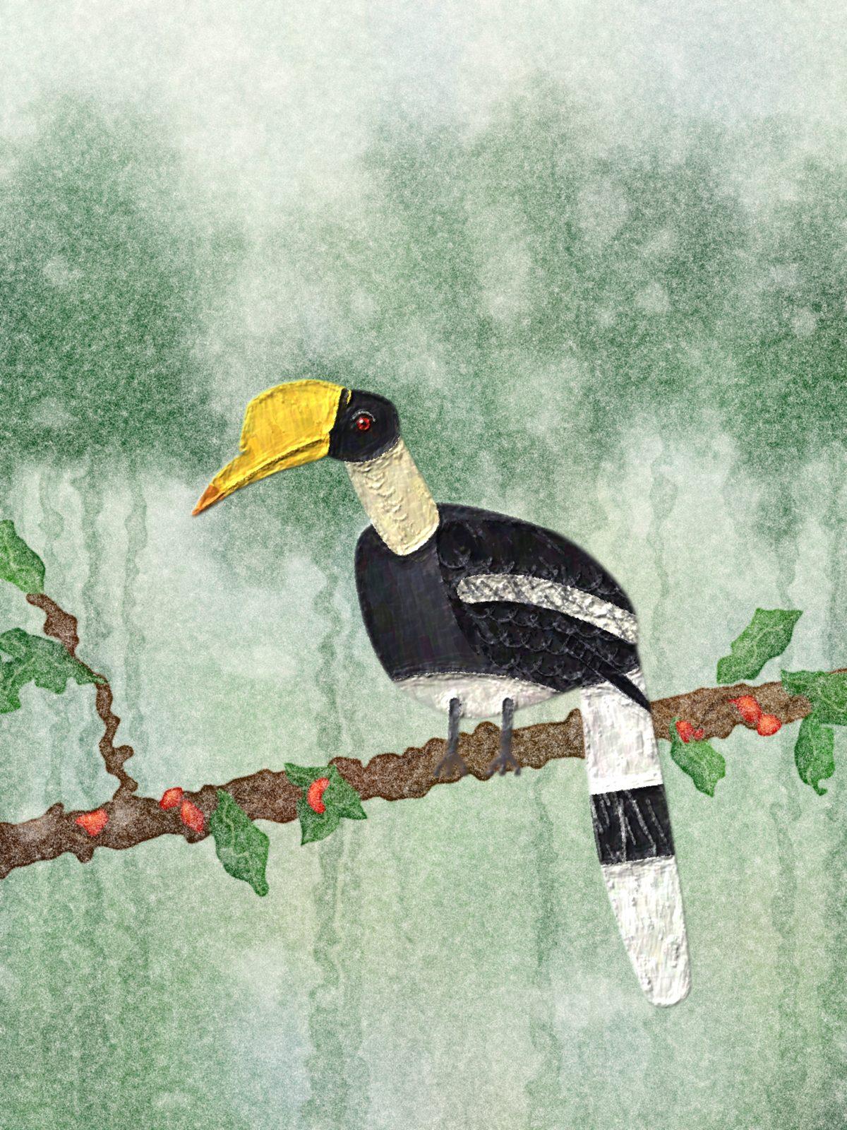 Great Indian Hornbill Watercolour Wall Art, 12-block home wall art by ConvArt