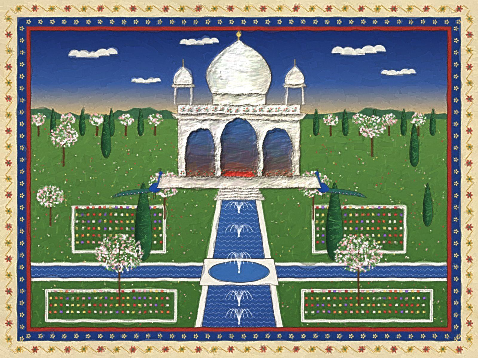 Mughal Miniature Garden Pavilion Wall Art, 12-block home wall art by ConvArt