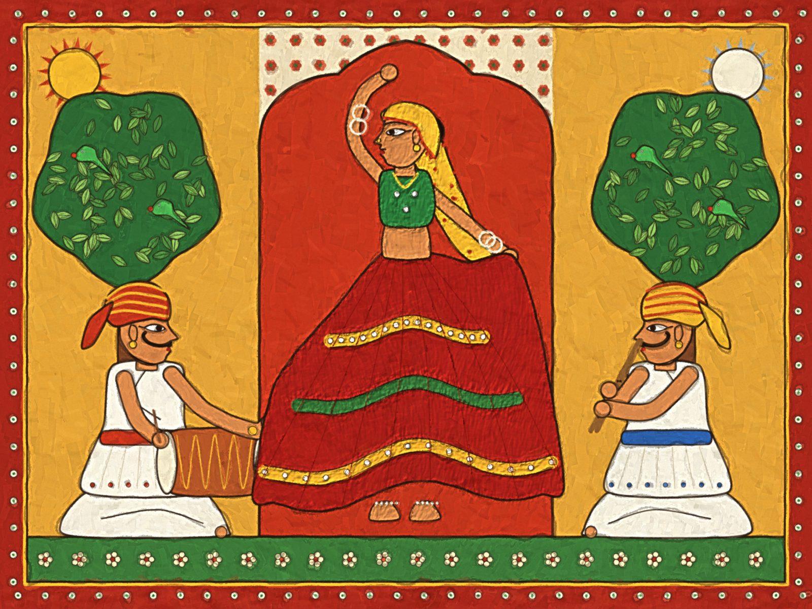 Phad Folk Musicians of Rajasthan Wall Art, 12-block home wall art by ConvArt