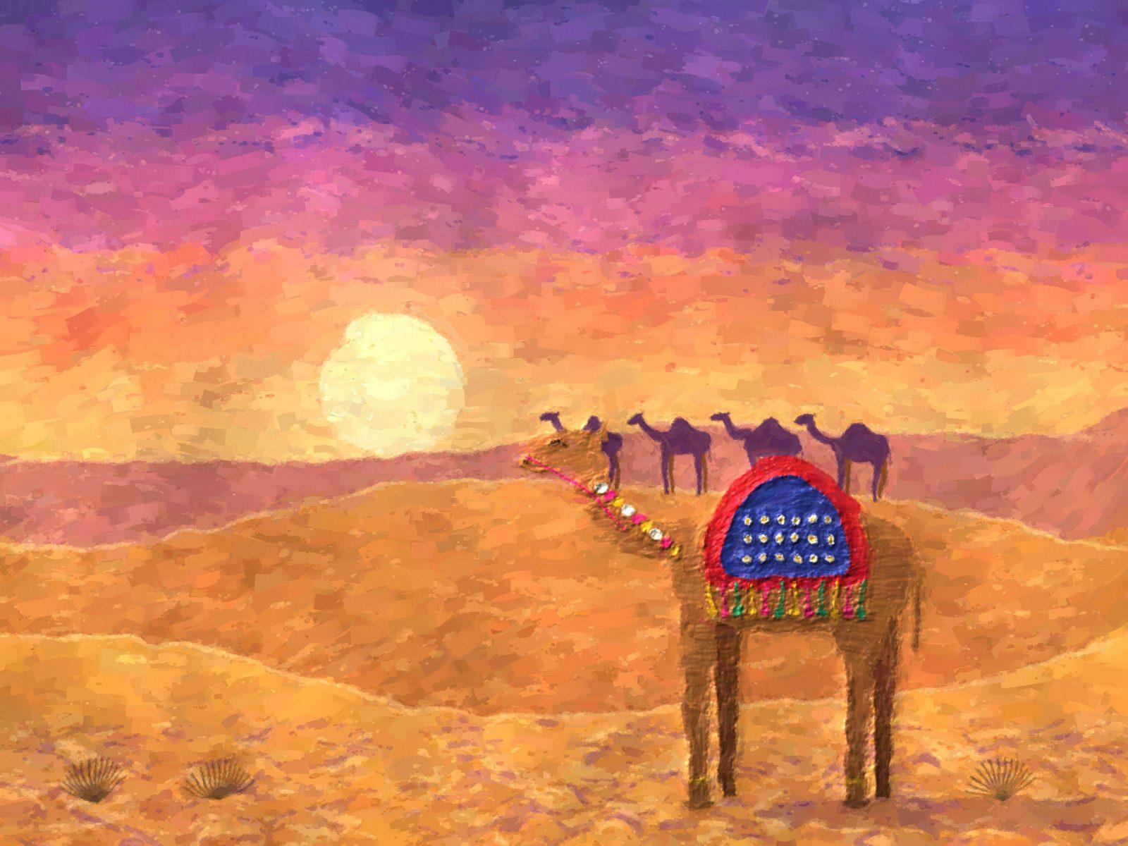 Soft Pastel Thar Camel Caravan Wall Art, 12-block home wall art by ConvArt
